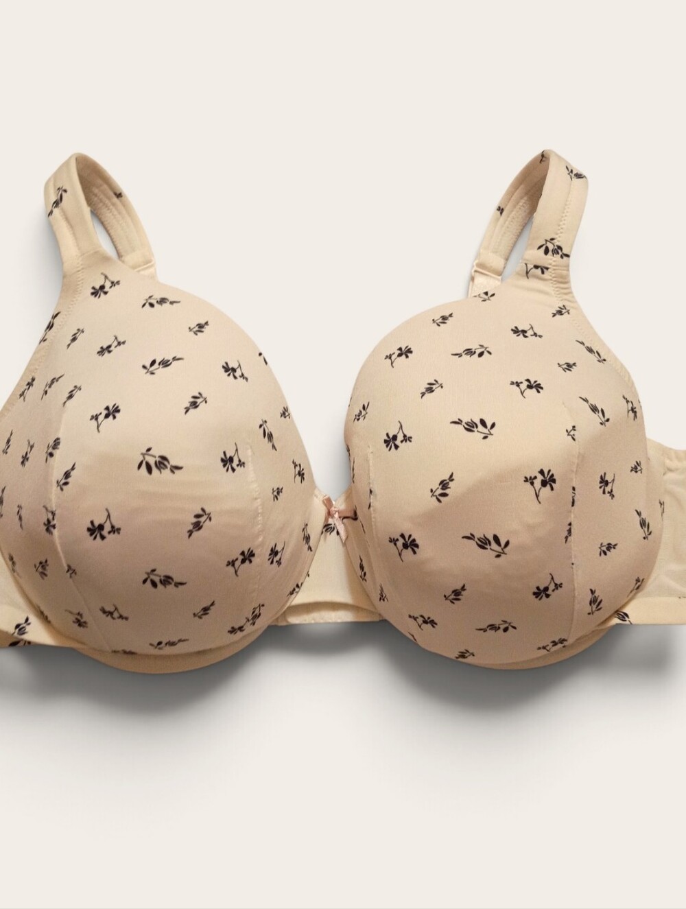 Cacique Beige T-Shirt Bra with Black Floral Print